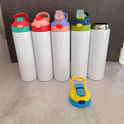 20oz Sublimation Water Bottles With Bounce Lids for Kids 5 Colors Lids Mix Style Tumblers 25 Pack