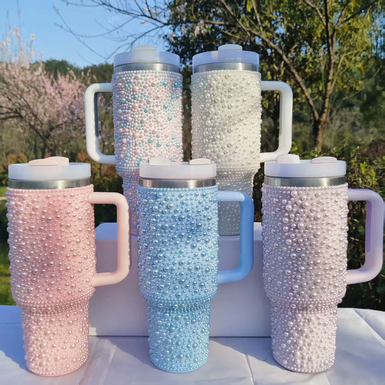 H2.0 40oz Bling Peral Tumblers Luxury Outdoor Travel Mugs for Women 20Pack China Warehouse