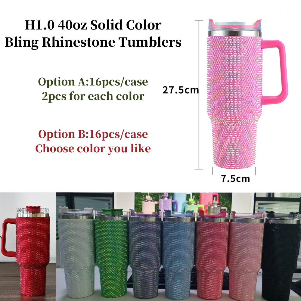 16 Pack China Warehouse H1.0 40oz Bling Rhinestone Solid Color Luxury Style Tumblers for Water Drink Pretty Shinny Quencher Water Bottles for Women