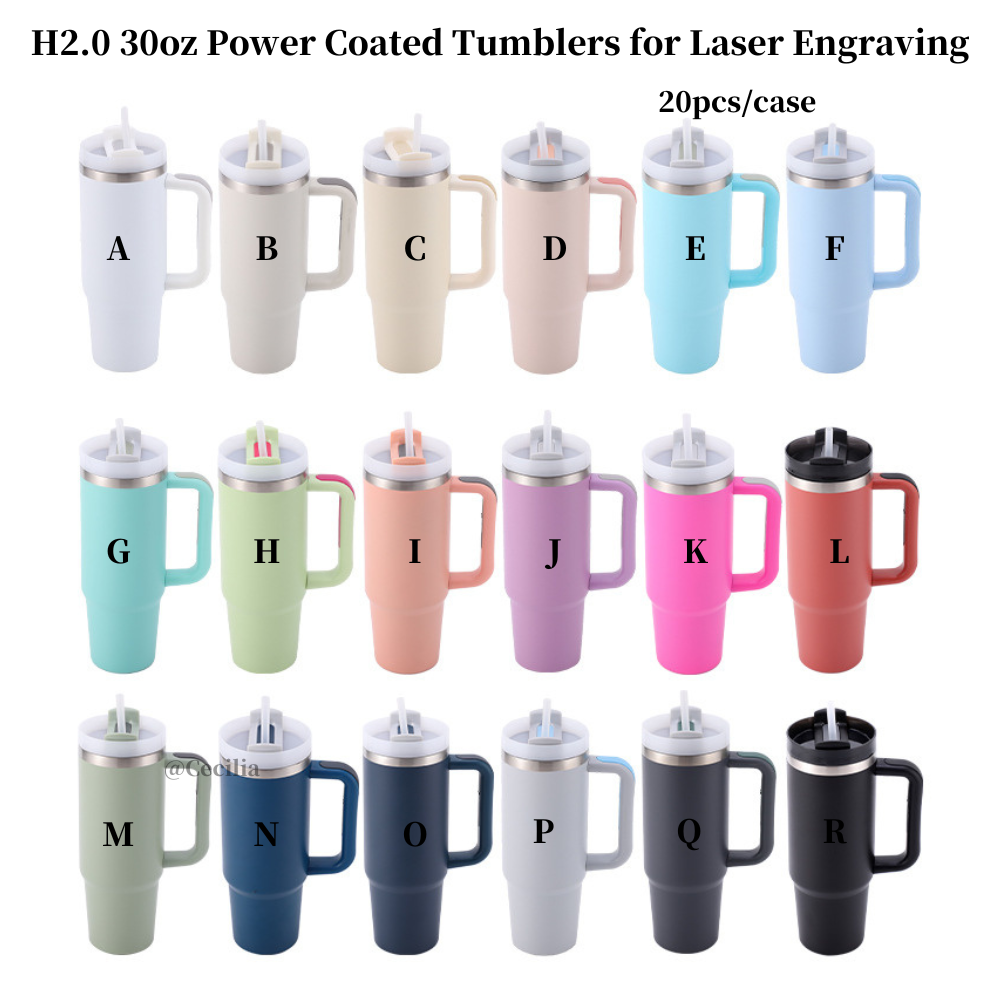 H2.0 30oz Powder Coated Stainless Steel Mugs for Laser Engraving 20 Pack China Warehouse