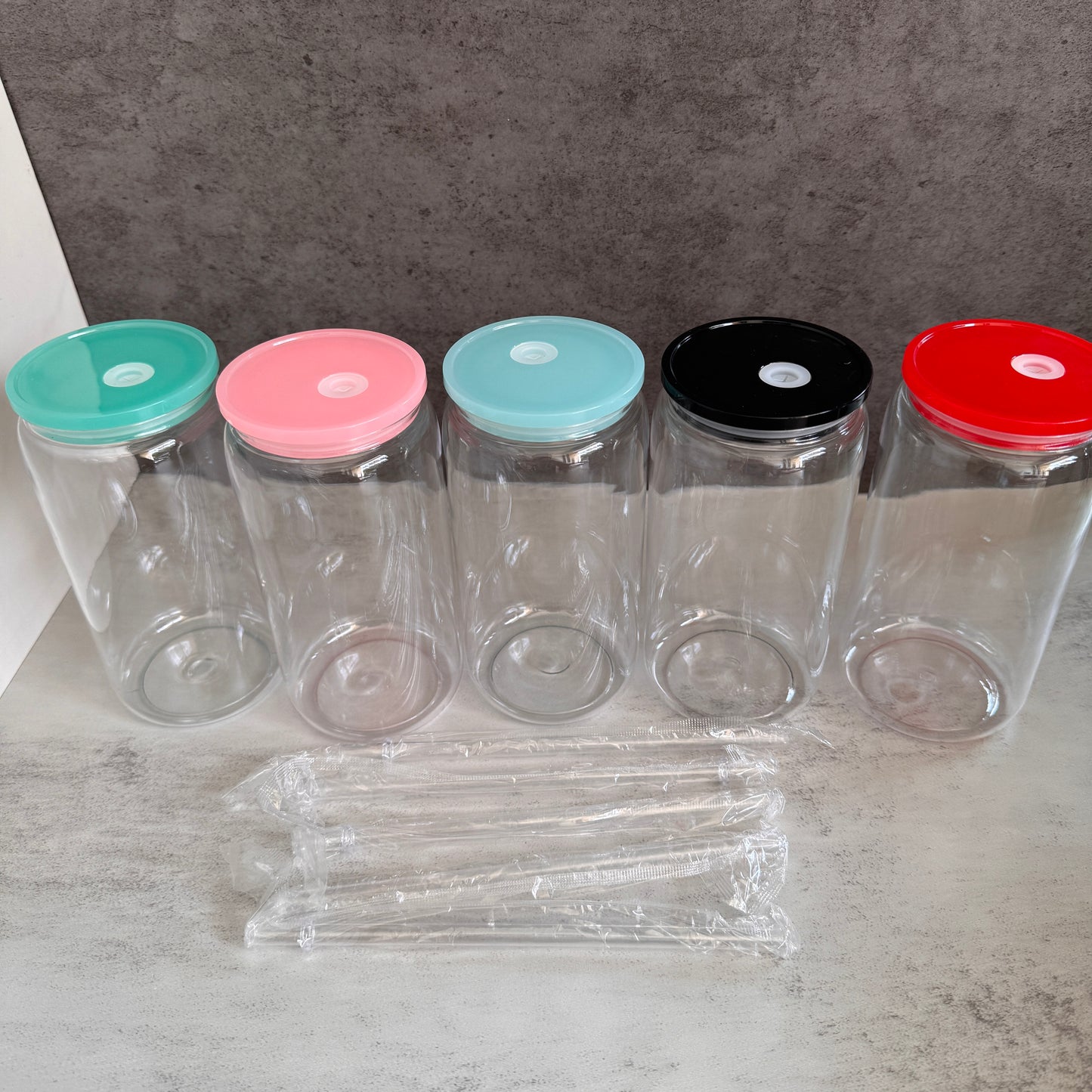 BPA Free 16oz Clear Plastic Can with Colorful Lids for UV DTF Wraps&Vinyl 50 Pack China Warehouse