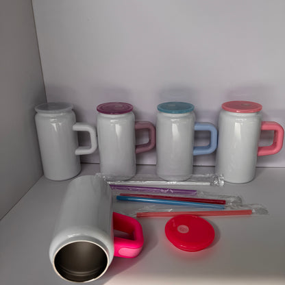 16oz Glossy White Color Sublimation Stainless Steel Mugs with Cute Handle for Kids 25 Pack China Warehouse
