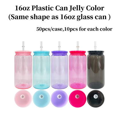 BPA Free Children 16oz Jelly Color Plastic Can for UV DTF Wraps 50 Pack China Warehouse
