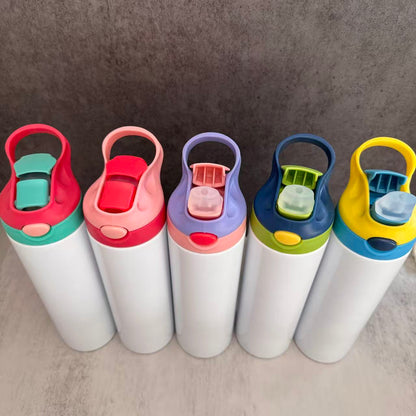 20oz Sublimation Water Bottles With Bounce Lids for Kids 5 Colors Lids Mix Style Tumblers 25 Pack