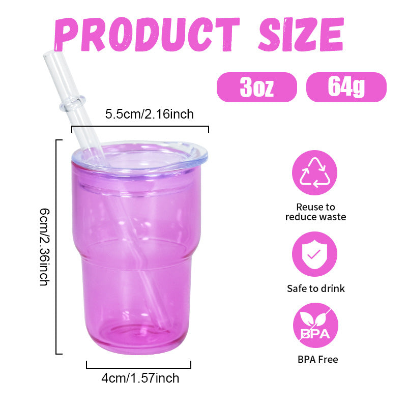 50Pack China Warehouse 3oz Mini Cute Jelly Color Sublimation Glass Can with Lids and Straw Ship By Air