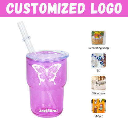 50Pack China Warehouse 3oz Mini Cute Jelly Color Sublimation Glass Can with Lids and Straw Ship By Air