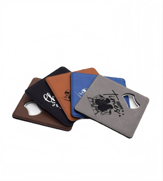 Leatherette Coaster Bottler Opener Engravable Engraved Square Leather Coaster Bottle Opener 50Pack