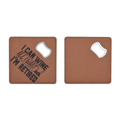 Leatherette Coaster Bottler Opener Engravable Engraved Square Leather Coaster Bottle Opener 50Pack