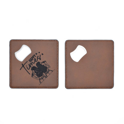 Leatherette Coaster Bottler Opener Engravable Engraved Square Leather Coaster Bottle Opener 50Pack