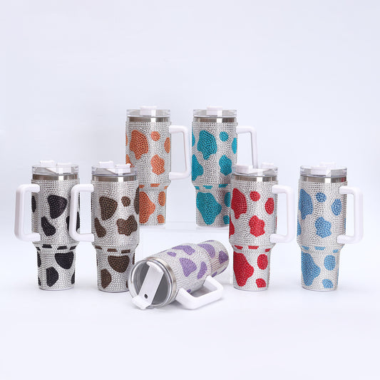 20Pack China Warehouse 40oz Cow Rhinestone Bling Tumblers 40oz Travel Mugs with Handle