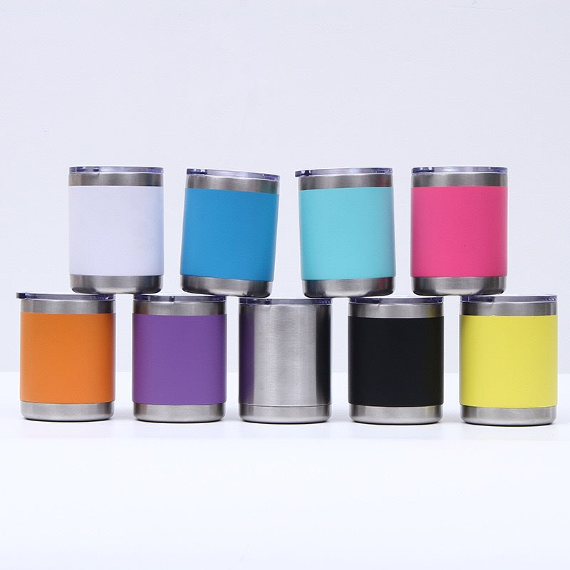 50 Pack 10oz Lowball Stianless Steel Double Wall Power Coated Tumblers with Leaking proof Lids for Laser Engraving