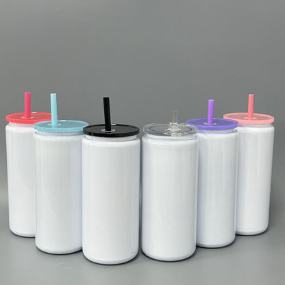 25Pack USA Warehouse 16oz Blank Sublimation White Color Stianless Steel Can Tumblers with Colorful Lids