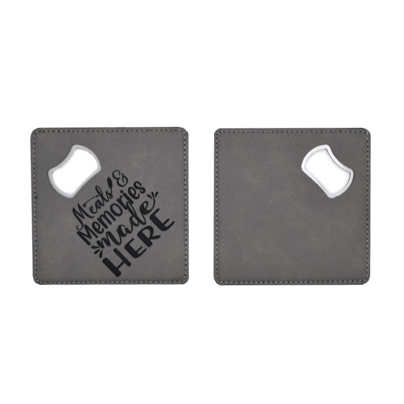 Leatherette Coaster Bottler Opener Engravable Engraved Square Leather Coaster Bottle Opener 50Pack
