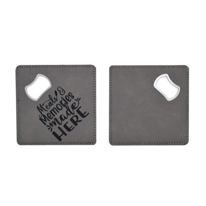 Leatherette Coaster Bottler Opener Engravable Engraved Square Leather Coaster Bottle Opener 50Pack