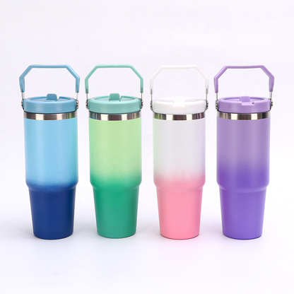 30oz Ombre Color Powder Coating Flip Straw Lids Water Bottles for Laser Engrvaed 25Pack China Warehouse