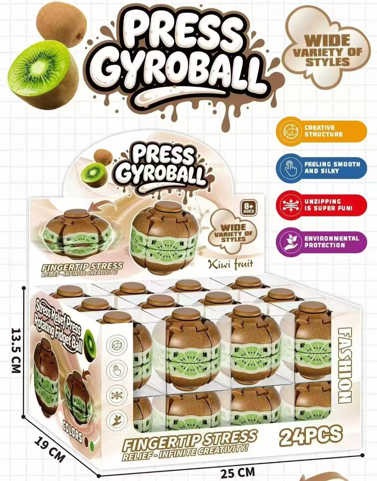 New Press Gyroball Fidget Ball Press-and-rotate Gyro Ball Toys for Kids Children Adults 144Pack China Warehouse