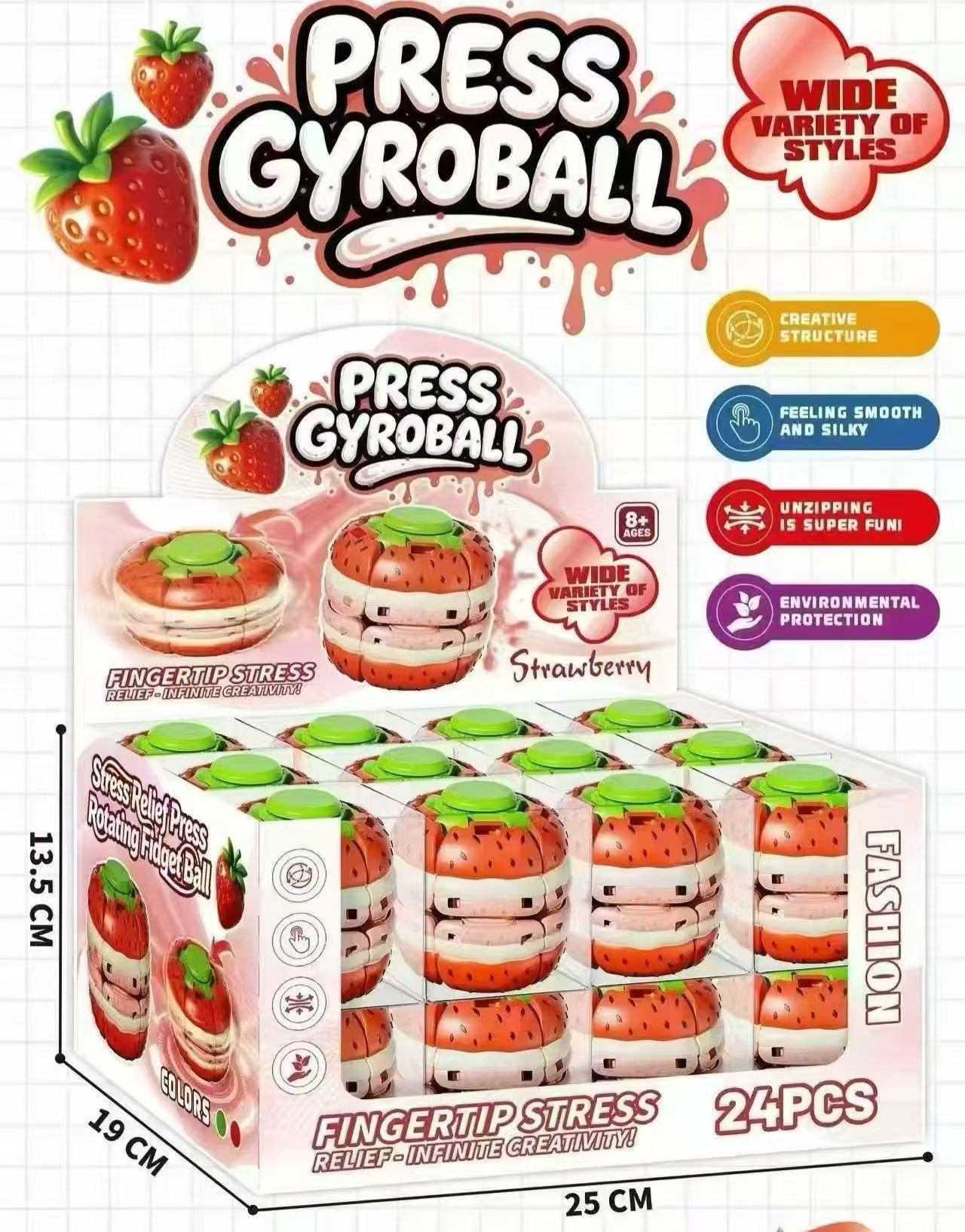 New Press Gyroball Fidget Ball Press-and-rotate Gyro Ball Toys for Kids Children Adults 144Pack China Warehouse
