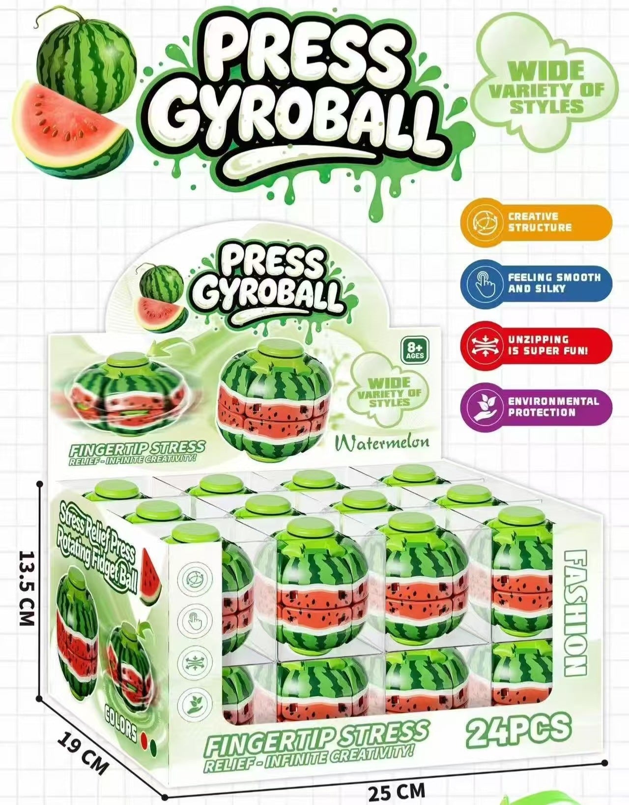New Press Gyroball Fidget Ball Press-and-rotate Gyro Ball Toys for Kids Children Adults 144Pack China Warehouse