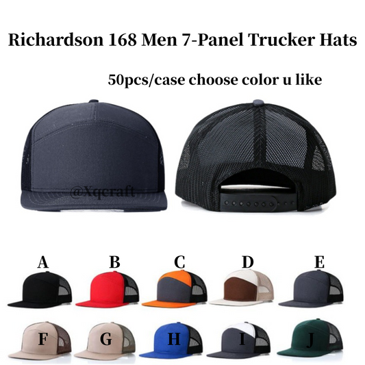 Men Richardson 168 Flat Bill Leather 7-Panel Trucker Hats 50 Pack China Warehouse