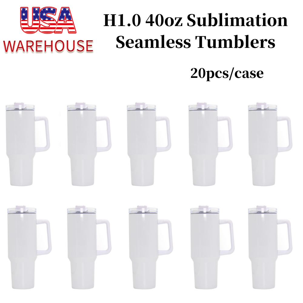 20Pack USA Warehouse H1.0 40oz Blank Sublimation Seamless Tumblers for Heat Press Double Wall Stainless Steel Cups