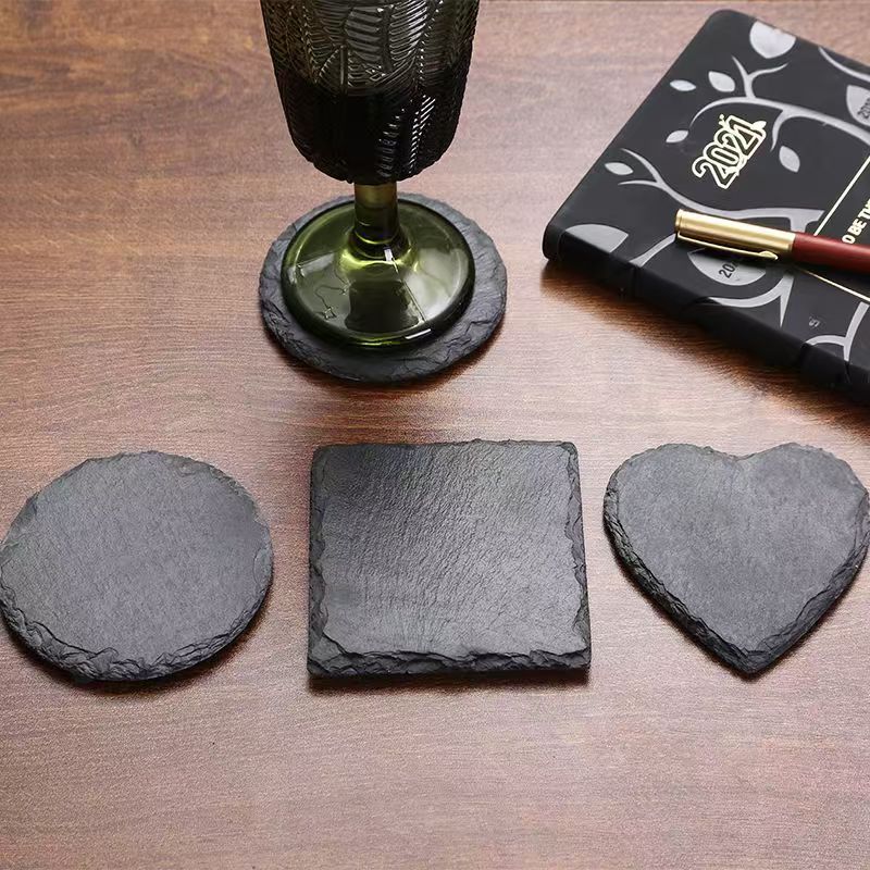 100Pack China Warehouse 10*10CM Black Square,Round,Heart Shape Slate Coasters for Laser Engraving