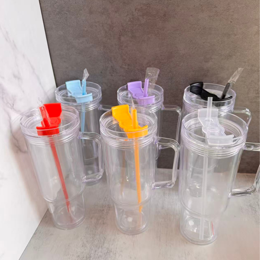 40oz Pre Drilled Hole Snow Globe Plastic Mugs with Handle and Coloful Lids and Straw 20 Pack China Warehouse