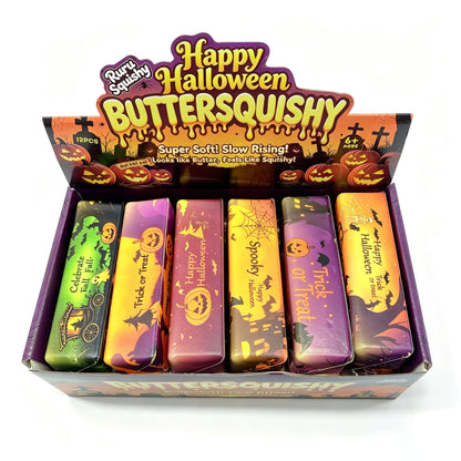 72 Pack Flour-filled TPR Butter Squishy Stress Relief Fidget Toy with PVC Gift Box Yellow Pink Halloween Style China Warehouse