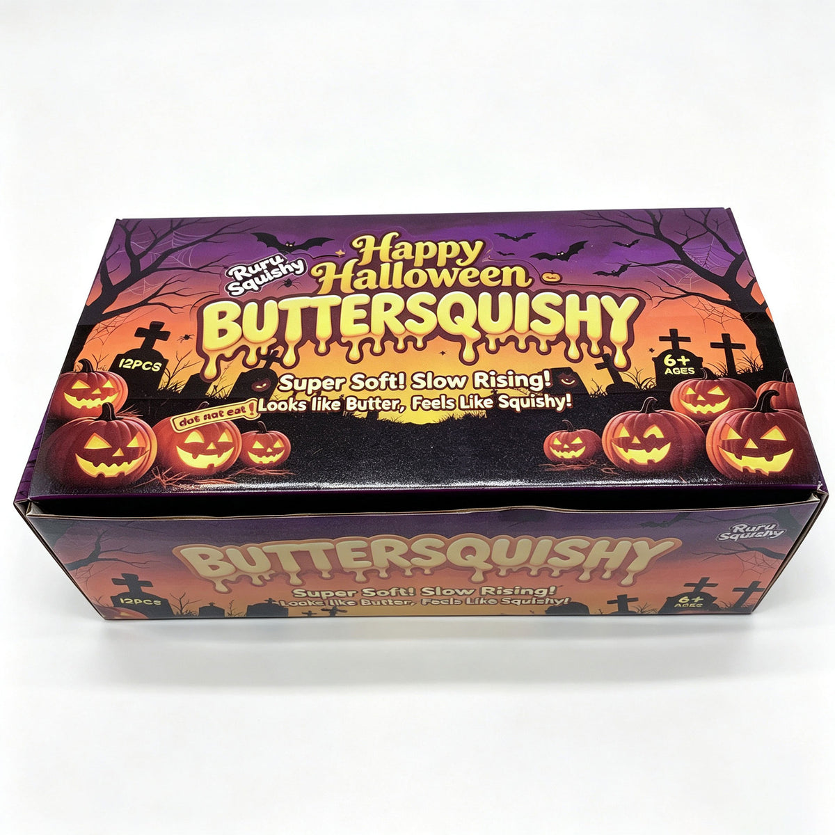 72 Pack Flour-filled TPR Butter Squishy Stress Relief Fidget Toy with PVC Gift Box Yellow Pink Halloween Style China Warehouse
