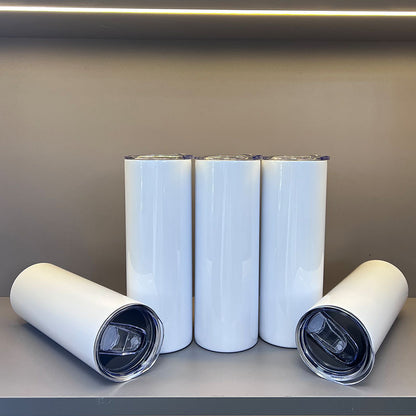 20oz Flat Edge Blank Sublimation Skinny Stainless Steel Double Wall Tumblers 50 Pack USA Warehouse