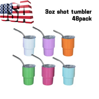 48Pack USA Warehouse 3oz Mini Shot Tumblers for Blank Sublimation Cute Stainless Steel Cups with Metal Straw for Party