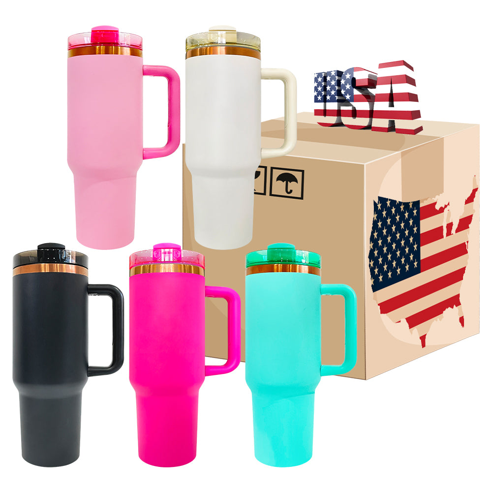 25Pack USA Warehouse H2.0 40oz Copper Underneath Quencher Tumblers with Handle for Laser Engraving