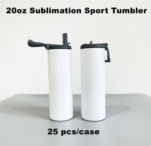 25Pack China Warehouse 20oz Blank Sublimation White Straight Sport Lids Tumbler With Handle for Outdoor