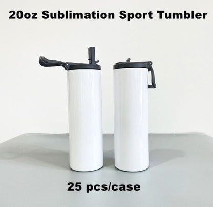 25Pack China Warehouse 20oz Blank Sublimation White Straight Sport Lids Tumbler With Handle for Outdoor