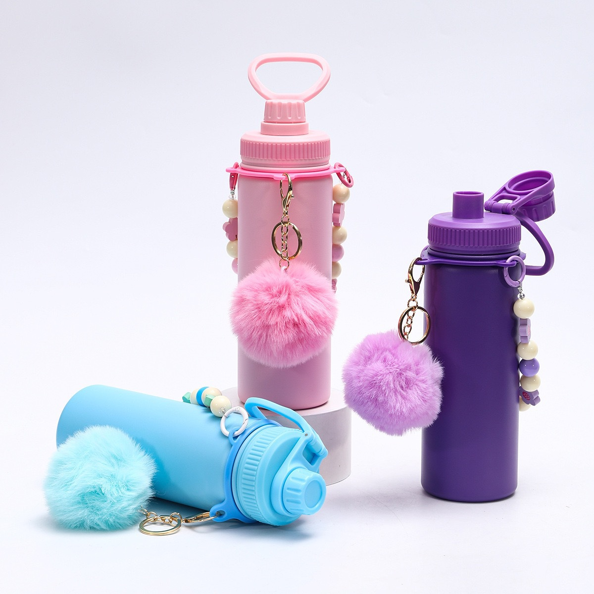 18oz Powder Coated Water Bottles With Portable Carrying Strap and Key Pendant 25Pack China Warehouse