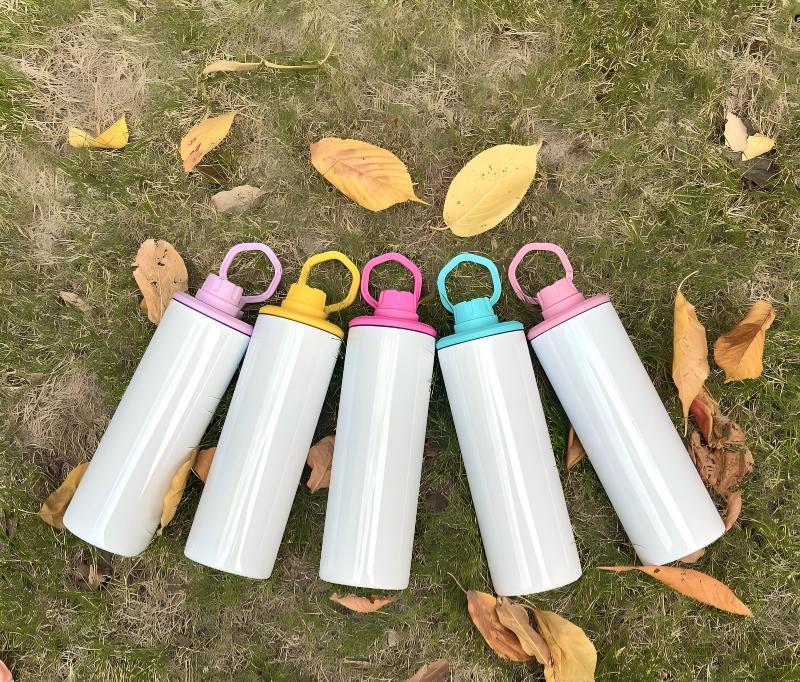 20oz Blank Sublimation Skinny Water Bottles With Colorful Lids with Handle 25 Pack China Warehouse