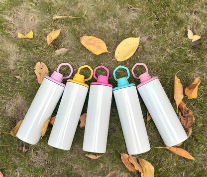 20oz Blank Sublimation Skinny Water Bottles With Colorful Lids with Handle 25 Pack China Warehouse