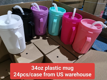 BPA Free 34oz Plastic Mugs for UV DTF Wraps 24 Pack USA Warehouse