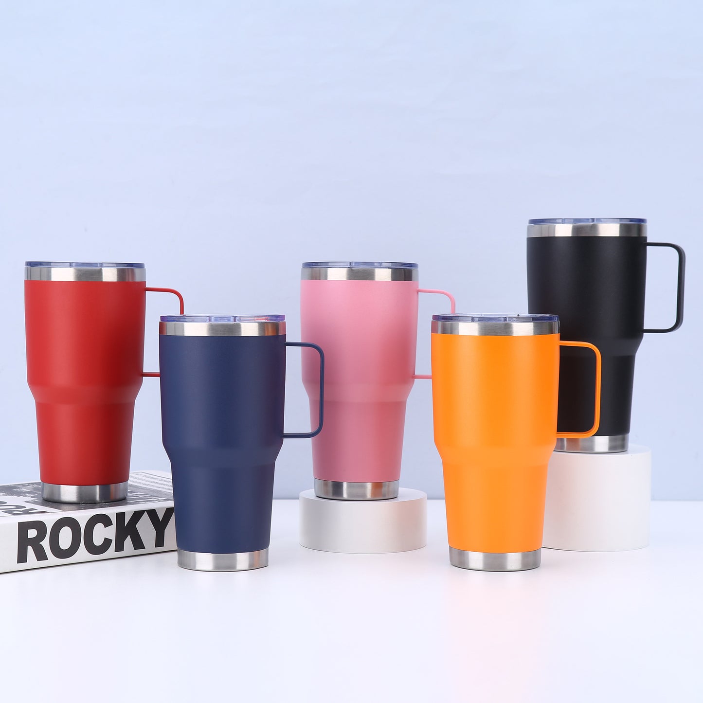 20oz 30oz Powder Coated Stainless Steel Mugs with Handle for Laser Engraving 25 Pack China Warehouse