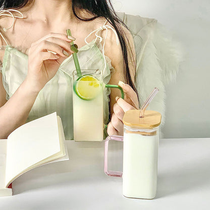 300-400ML Square Glass Mugs With Handle And Bamboo Lids For UV DTF Wraps 50Pack China Warehouse