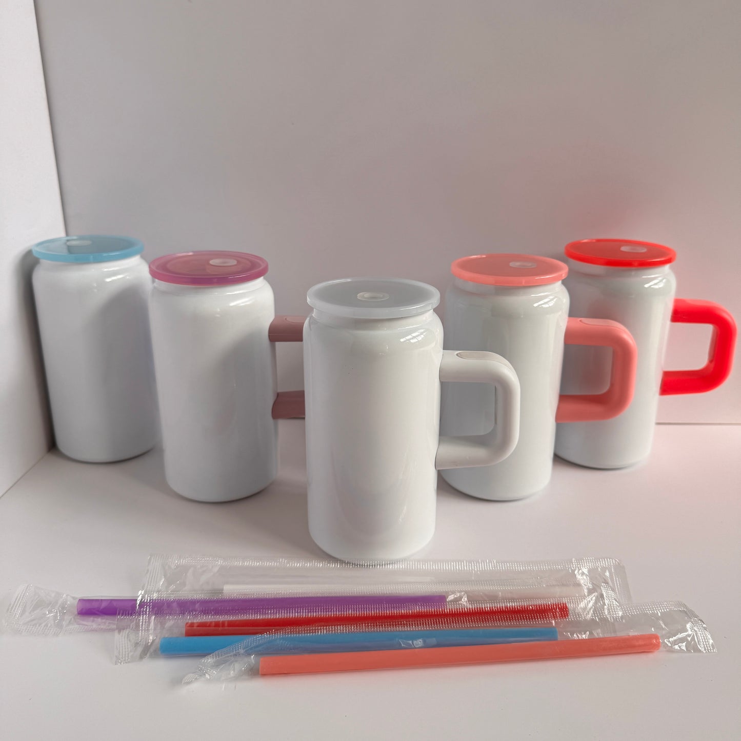 16oz Glossy White Color Sublimation Stainless Steel Mugs with Cute Handle for Kids 25 Pack China Warehouse