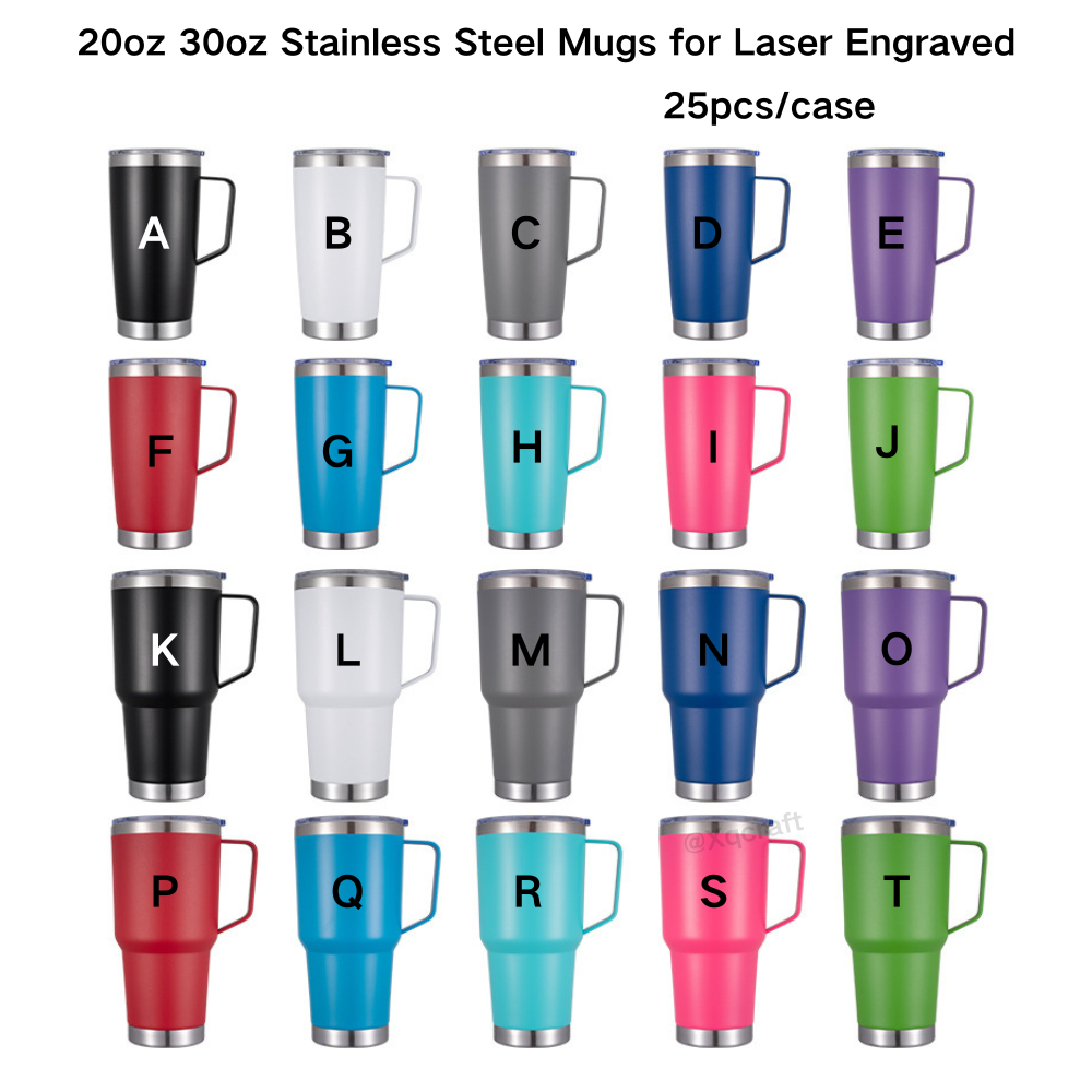 20oz 30oz Powder Coated Stainless Steel Mugs with Handle for Laser Engraving 25 Pack China Warehouse