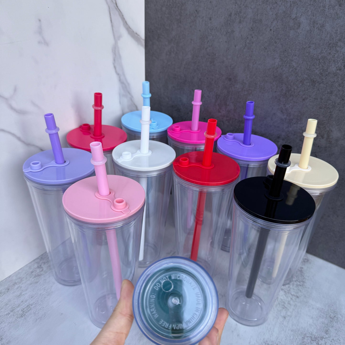 24oz Pre Drilled Hole Snow Globe Plastic Cups With Thick Straw for Vinyl 20 Pack China Warehouse