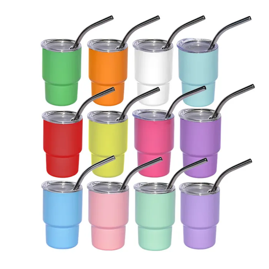 3oz Mini Shot Blank Sublimation Tumblers Cute Stainless Steel Cups with Metal Straw 48Pack USA Warehouse