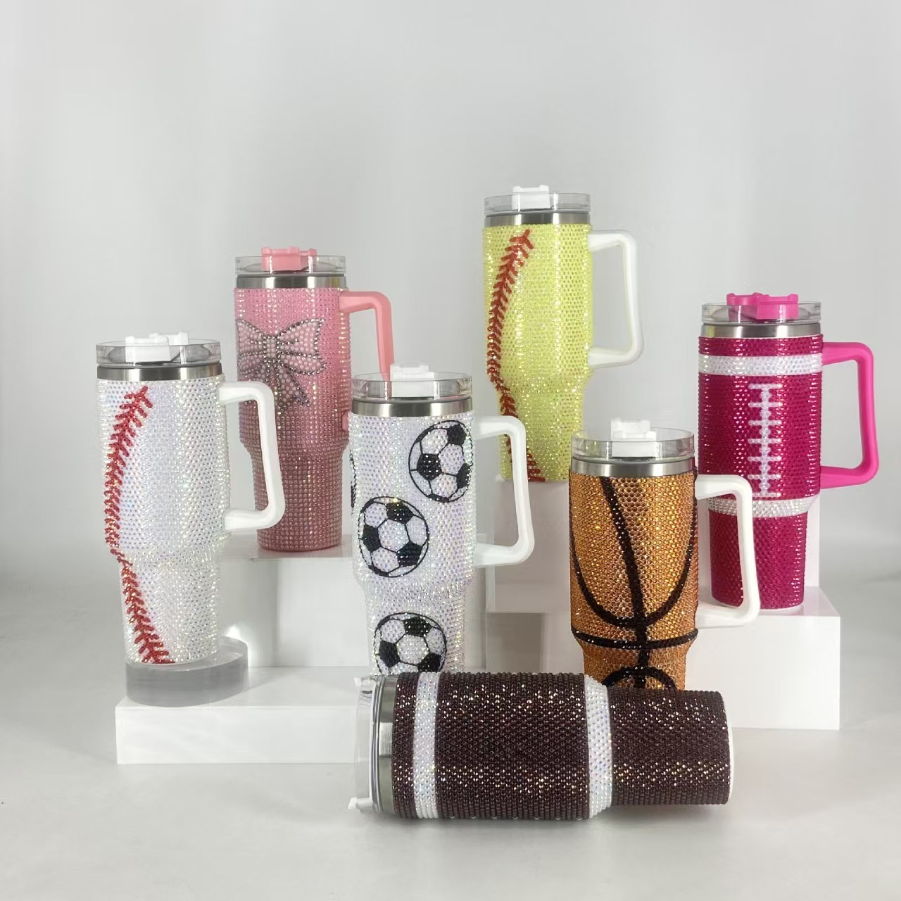H1.0 40oz Football/Baseball/Basketball Bling Rhinestone Tumblers 20Pack China Warehouse