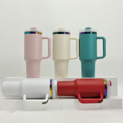 40oz 🌈Rainbow Plated Tumblers Powder Coated Quencher Tumbler with Meatl Straw for Laser Engraving 20Pack China