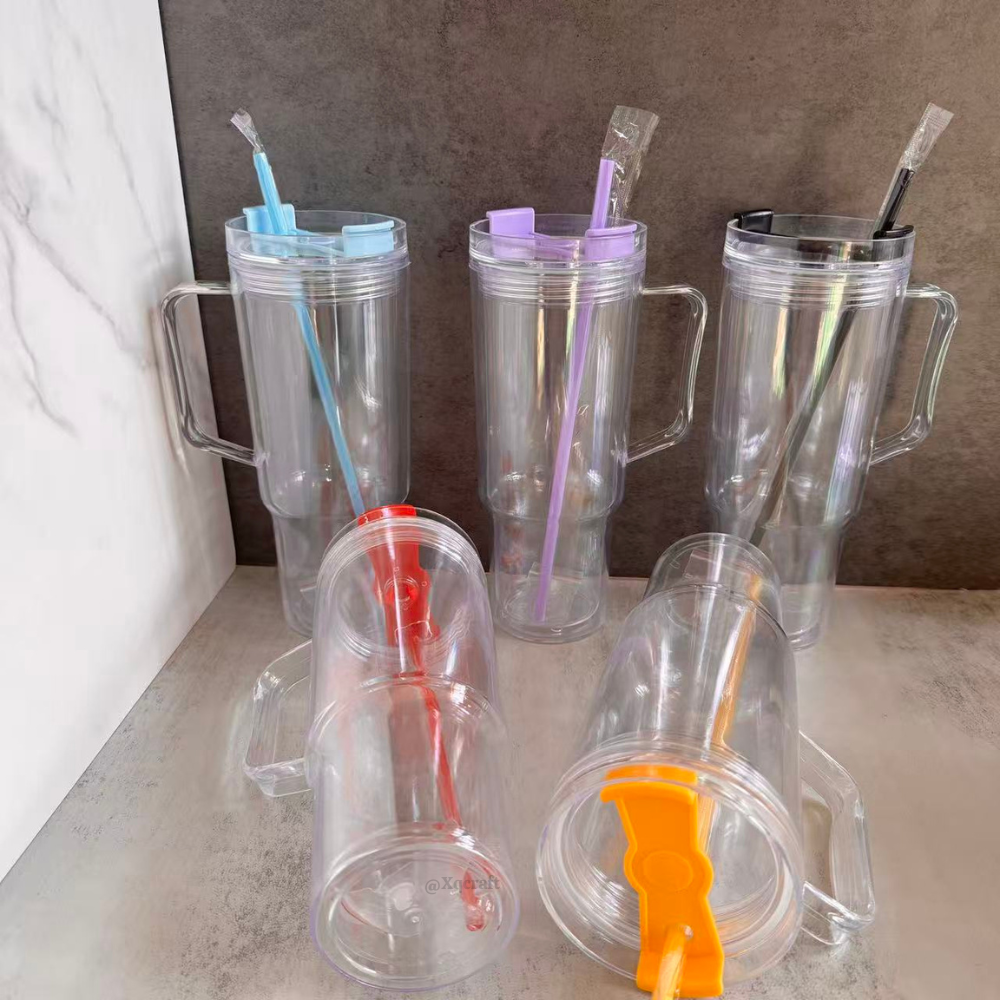 40oz Pre Drilled Hole Snow Globe Plastic Mugs with Handle and Coloful Lids and Straw 20 Pack China Warehouse
