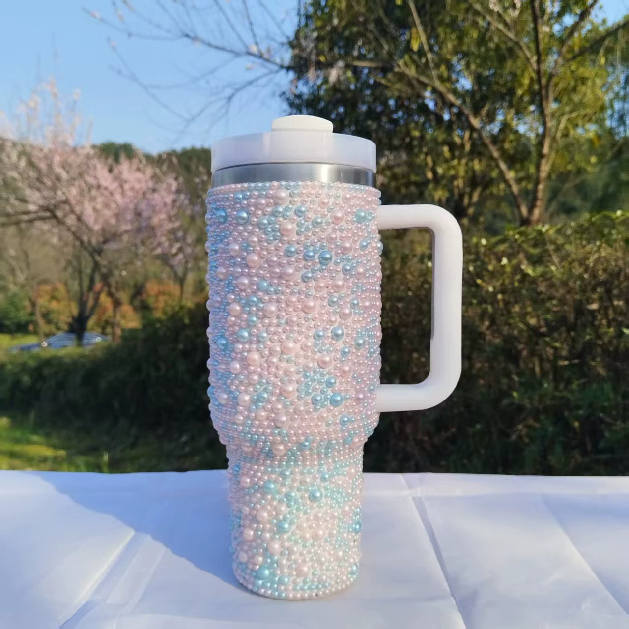 H2.0 40oz Bling Peral Tumblers Luxury Outdoor Travel Mugs for Women 20Pack China Warehouse