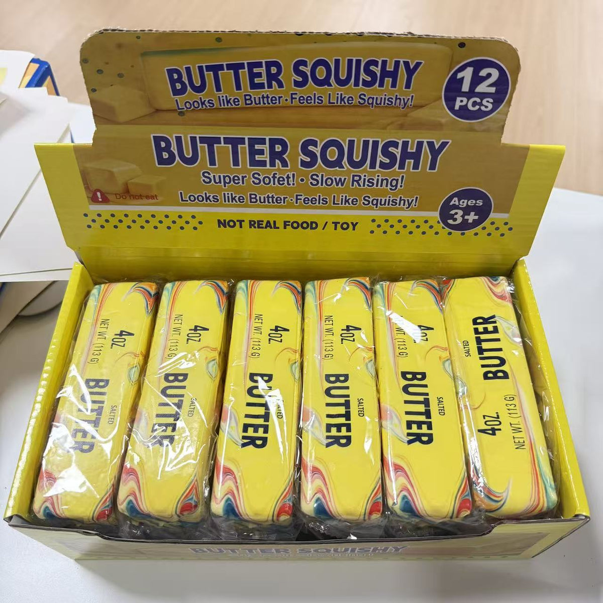 72 Pack Flour-filled TPR Butter Squishy Stress Relief Fidget Toy with PVC Gift Box Yellow Pink Halloween Style China Warehouse