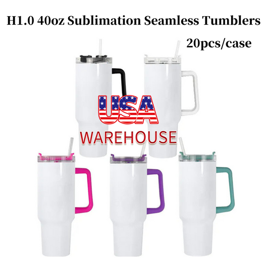 20Pack USA Warehouse H1.0 40oz Blank Sublimation Seamless Tumblers for Heat Press Double Wall Stainless Steel Cups