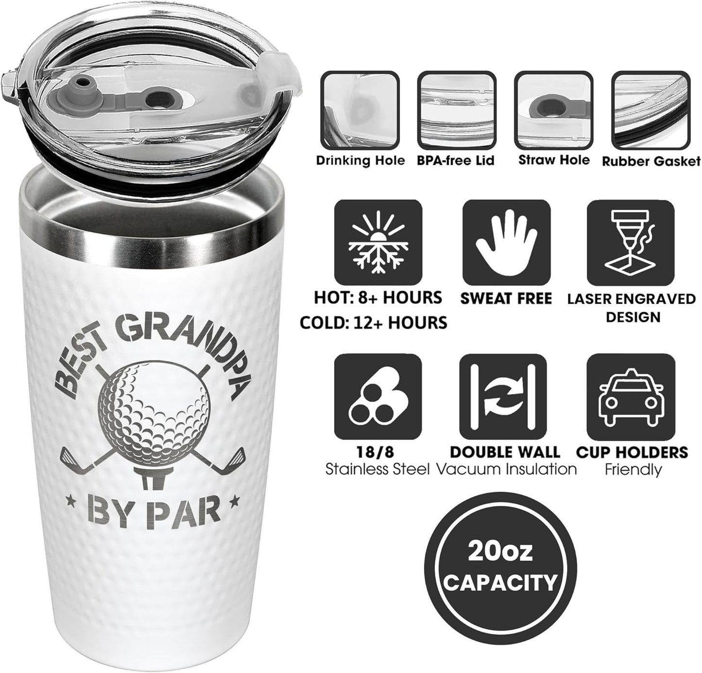 20oz White Golf Texture Car Tumbles Powder Coating for Laser Engraving 25 Pack China Warehouse
